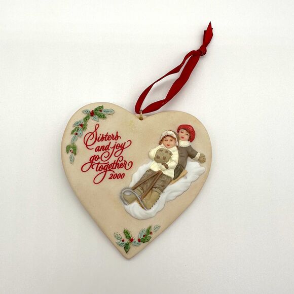 Hallmark Keepsake Ornament Sister to Sister Porcelain 2000 Sisters Sledding Snow - Picture 6 of 7